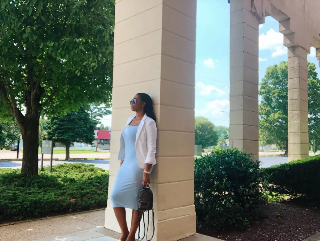 baby blue strappy midi dress